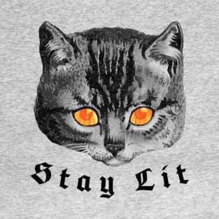 Stay Lit Burning Fire Eyes Cat Occult Satanic Witchcraft 666 T-Shirt